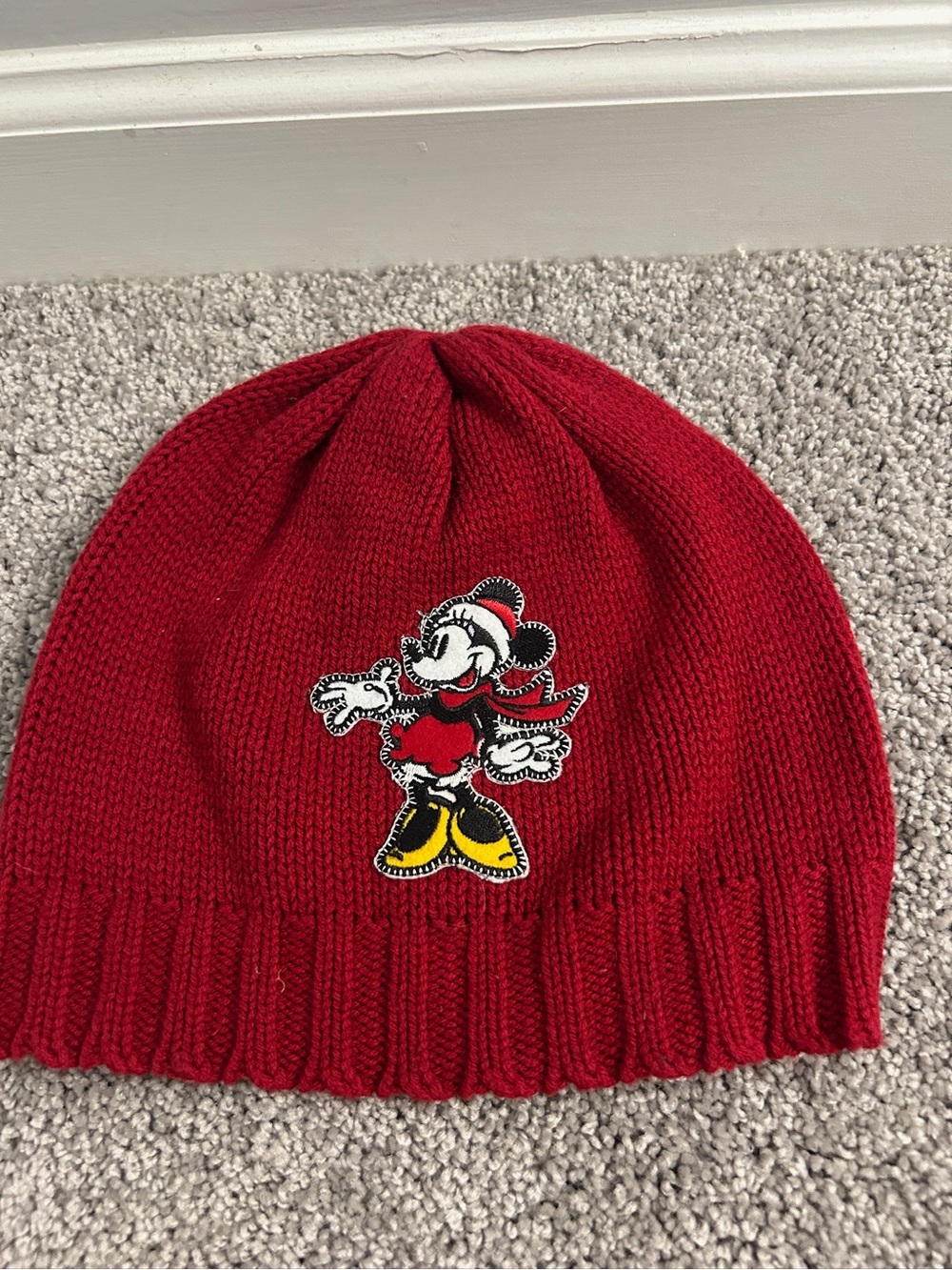 Disney Red Knit Kids Beanie with Minnie Mouse Patch